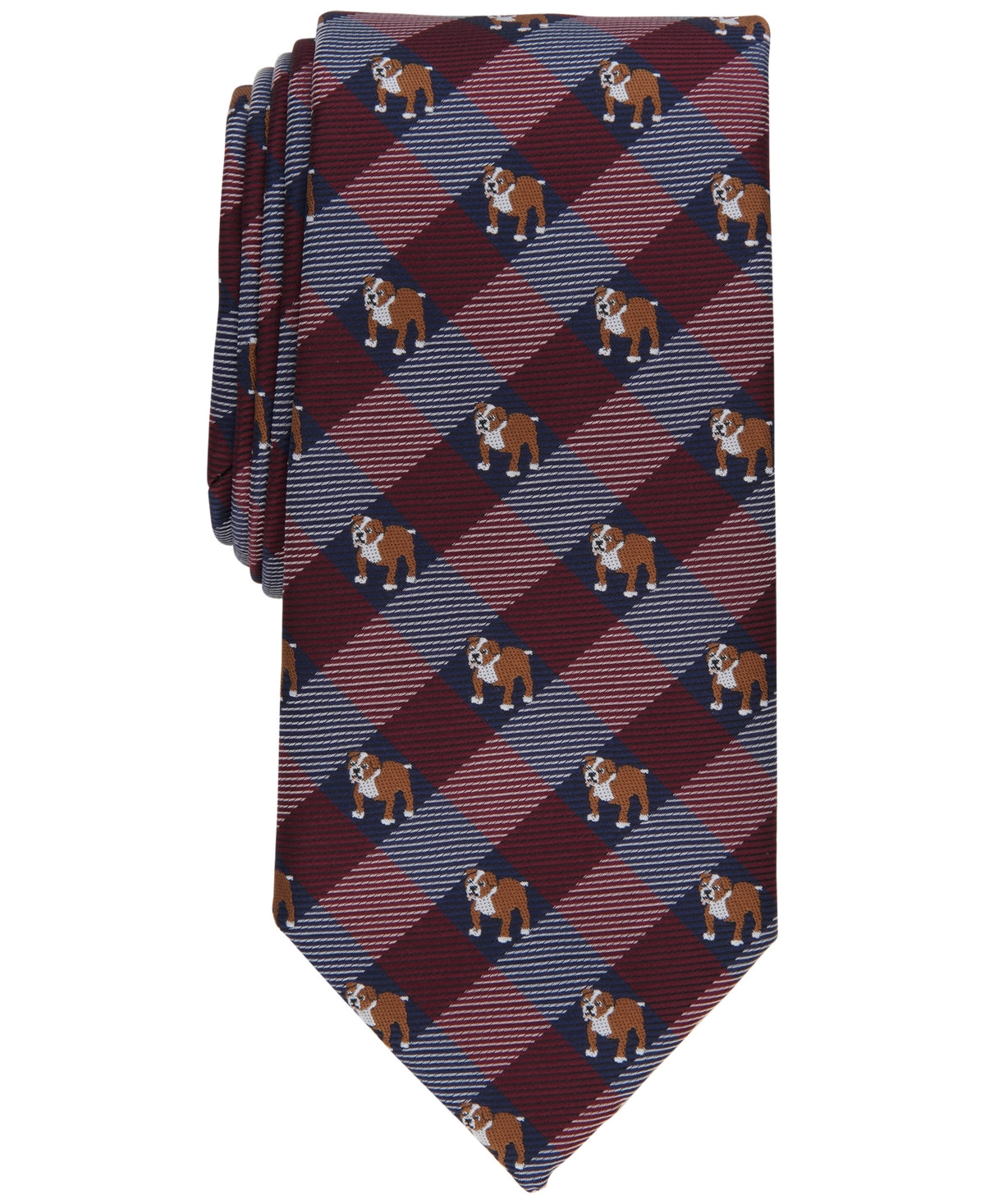 Club Room Mens Murray Plaid Dog Print Necktie Burgundy