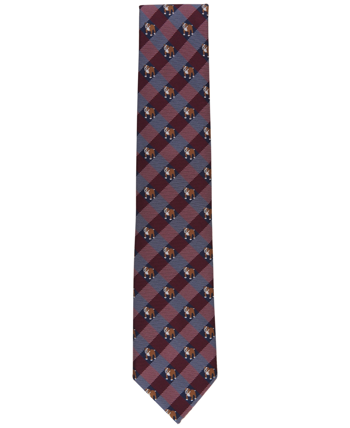 Club Room Mens Murray Plaid Dog Print Necktie Burgundy