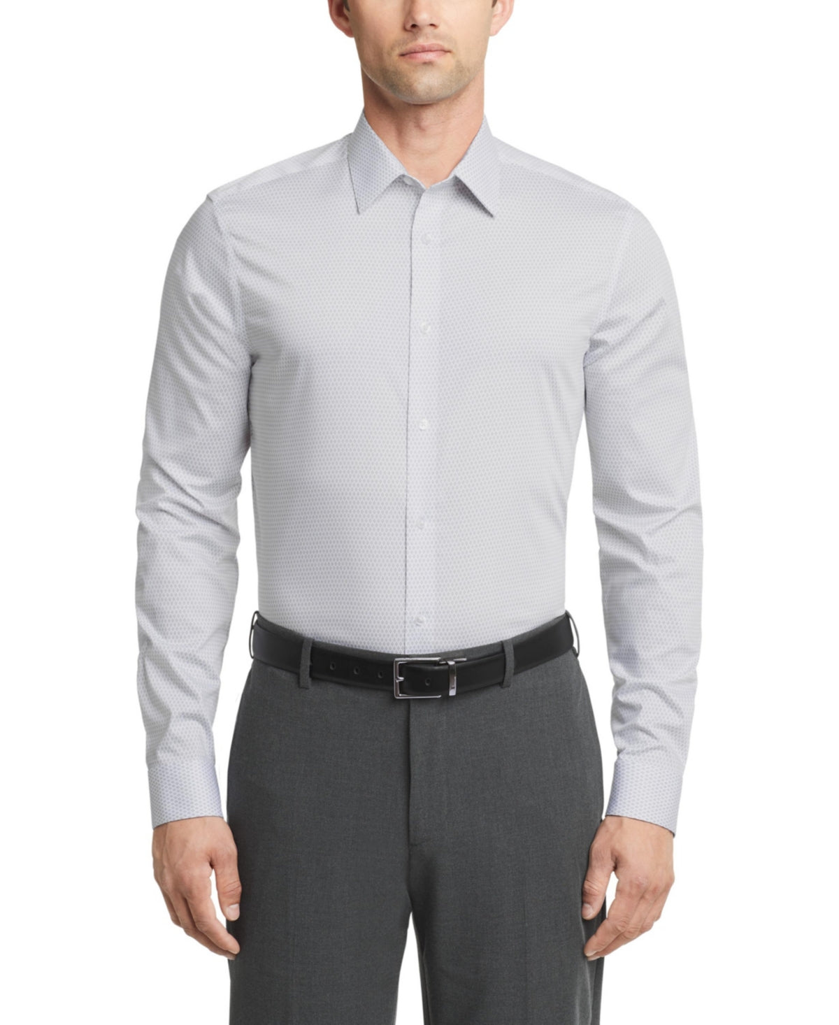 Calvin Klein Men Slim fit Dress Shirt XXL 18 in 34-35 Grey Argyle Diamond