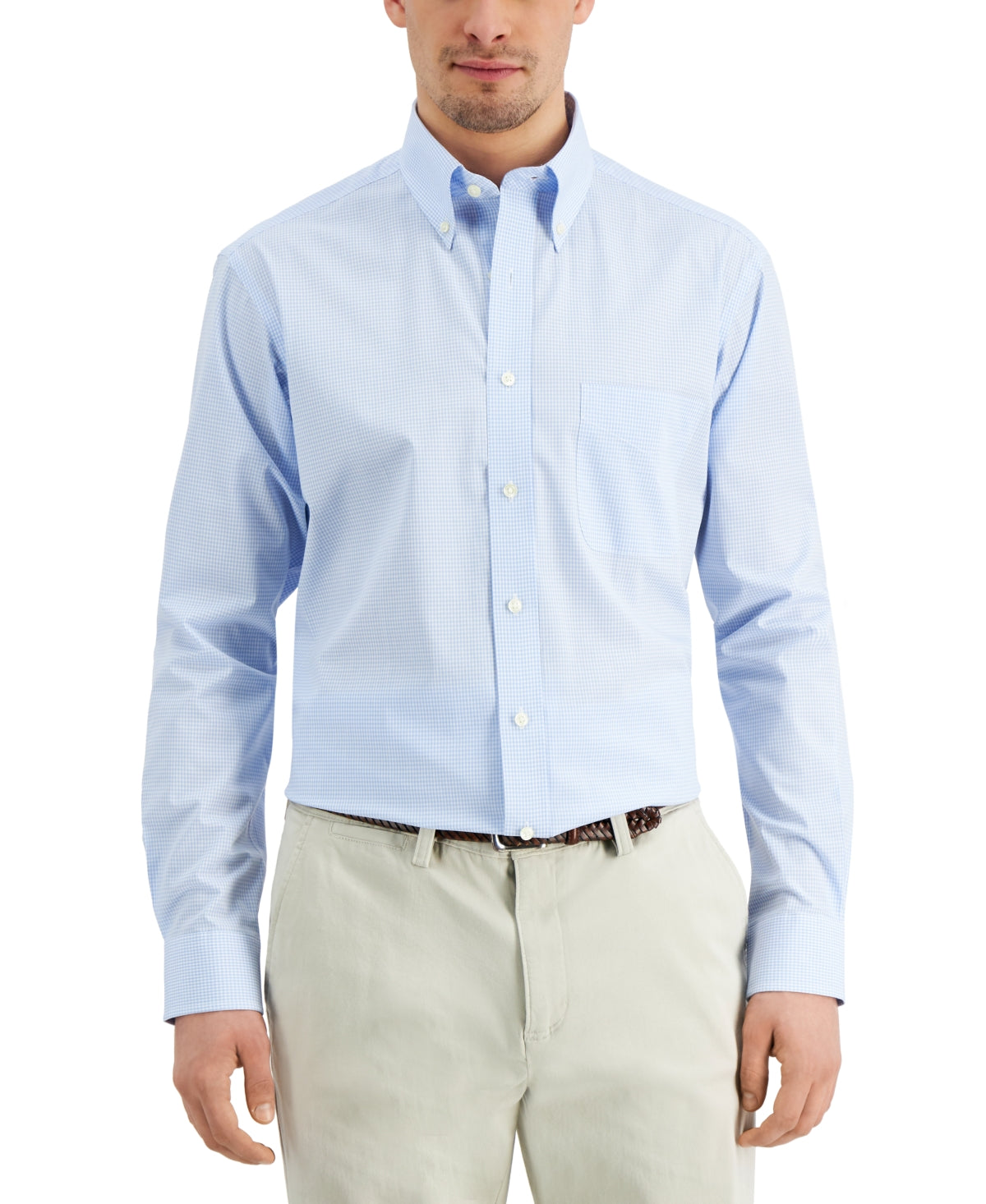 Club Room Mens Regular fit Dress Shirt XL 17 in 36-37 Light Blue Check