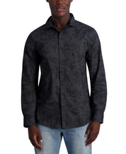 Karl Lagerfeld Paris Mens Slim Fit Button Down Shirt Camo Shirt Black Large