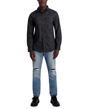 Karl Lagerfeld Paris Mens Slim Fit Button Down Shirt Camo Shirt Black Large