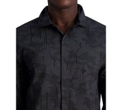 Karl Lagerfeld Paris Mens Slim Fit Button Down Shirt Camo Shirt Black Large
