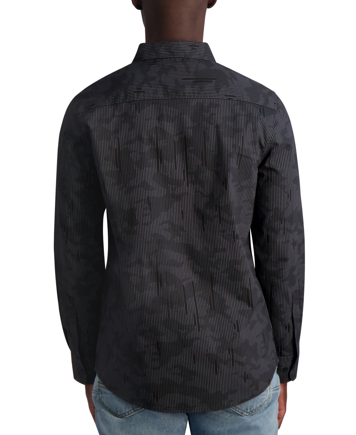 Karl Lagerfeld Paris Mens Slim Fit Button Down Shirt Camo Shirt Black Large