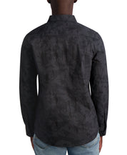 Karl Lagerfeld Paris Mens Slim Fit Button Down Shirt Camo Shirt Black Large