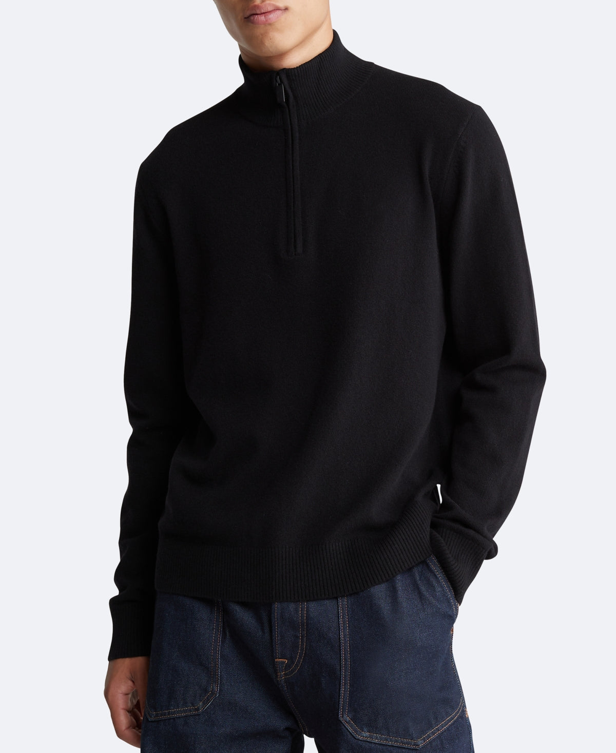 Calvin Klein Men's Ribbed Trim Quarter Zip Pullover Sweater  Black Small