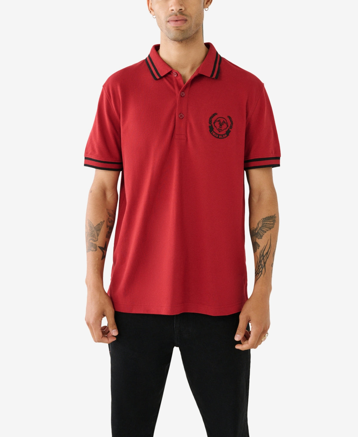 True Religion Mens Regular fit Short Sleeve Polo Shirt Medium Red Solid