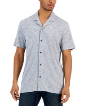 Alfani Men's Slub Pique Textured Short-Sleeve Camp Collar Shirt Medium Grey