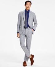 Hugo Boss Men's Modern-Fit Plaid Wool Suit Dress Pants 30 x 32 Grey Plaid