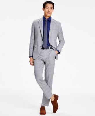 Hugo Boss Men's Modern-Fit Plaid Wool Suit Dress Pants 30 x 32 Grey Plaid