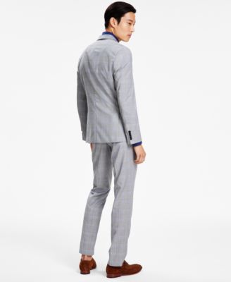 Hugo Boss Men's Modern-Fit Plaid Wool Suit Dress Pants 30 x 32 Grey Plaid