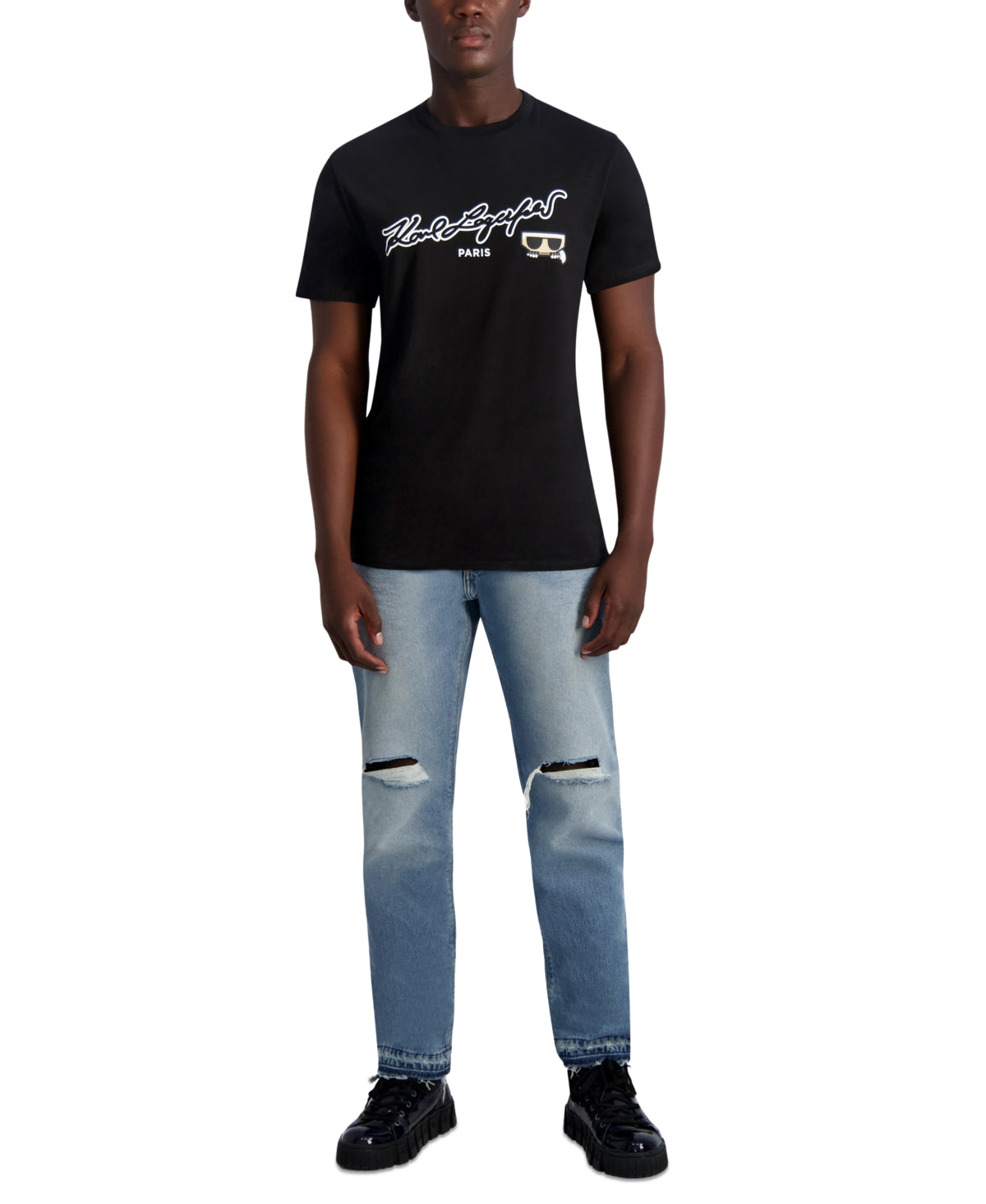 Karl Lagerfeld Paris Mens Slim fit Short Sleeve T-Shirt Shirt Small Black