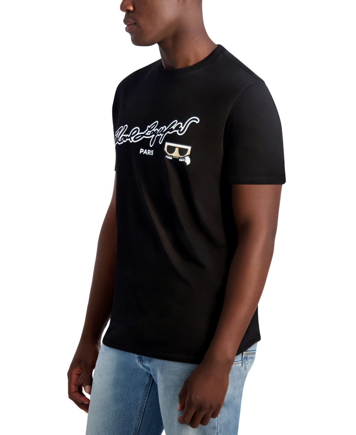 KARL LAGERFELD PARIS Mens Logo Graphic Short Sleeve T Shirt Black XL