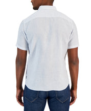 Michael Kors Men's Slim Fit Button Down Short Sleeve Striped Linen Shirt Blue XL
