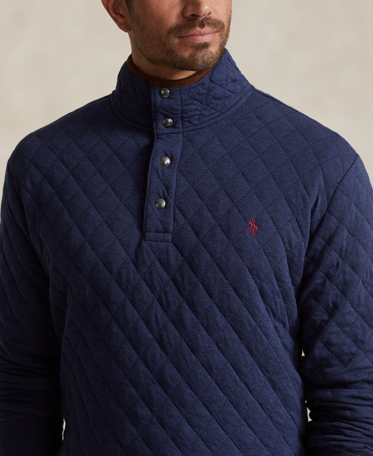 Polo Ralph Lauren Mens Quilted Double Knit Pullover Sweatshirt 3LT 3XLT Navy
