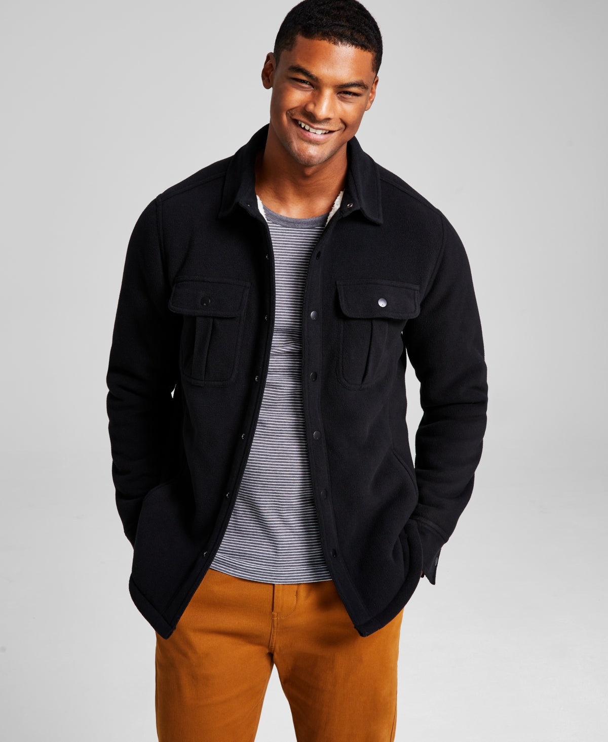 And Now This Men's Black Polar Fleece Shirt Jacket Medium