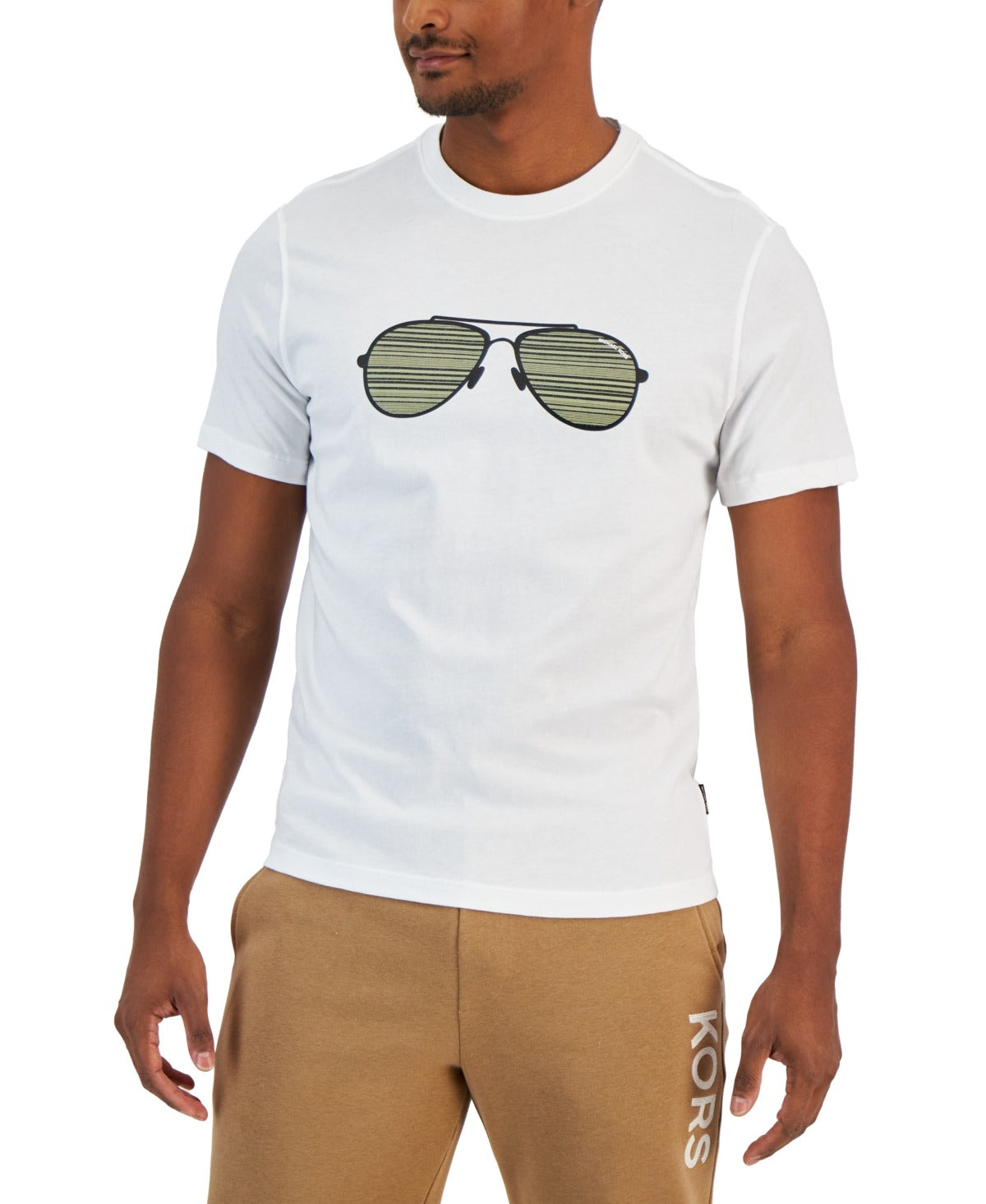 Michael Kors Men's Aviator Glasses Graphic Crewneck T Shirt XXL White
