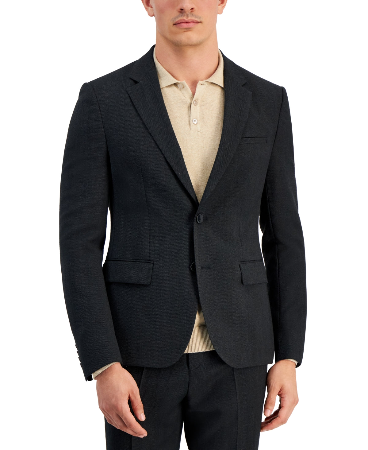 Hugo Boss Mens Modern Fit Herringbone Sport Coat Blazer Charcoal Grey 40R