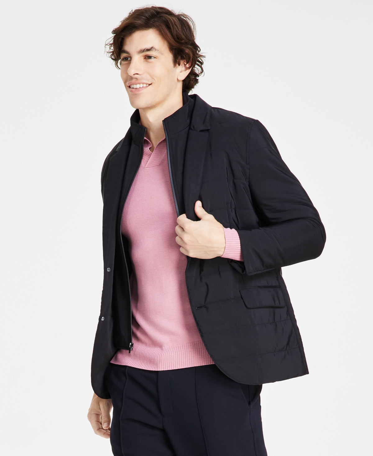 Alfani Men's Regular Fit Quilted Blazer Removable Full Zip Bib Black XL