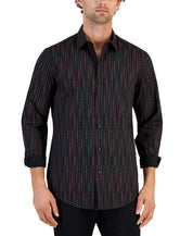 Alfani Men's Round Geometric Print Long Sleeve Button Down Shirt Black Small