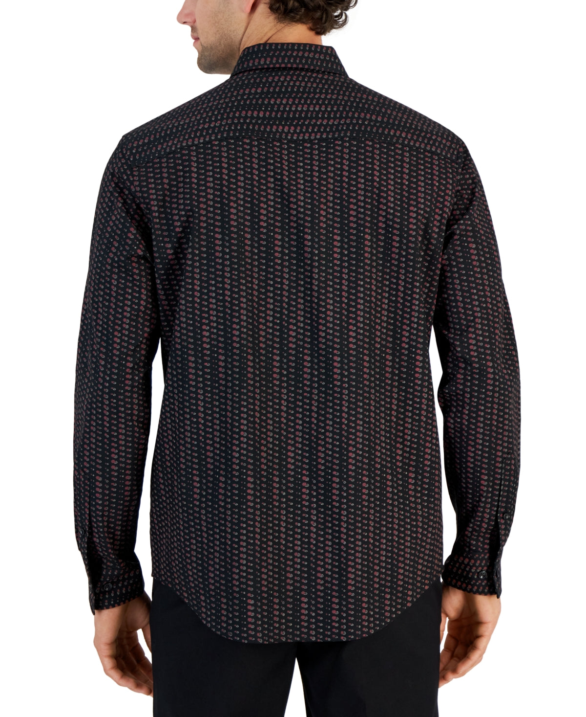 Alfani Men's Round Geometric Print Long Sleeve Button Down Shirt Black Small