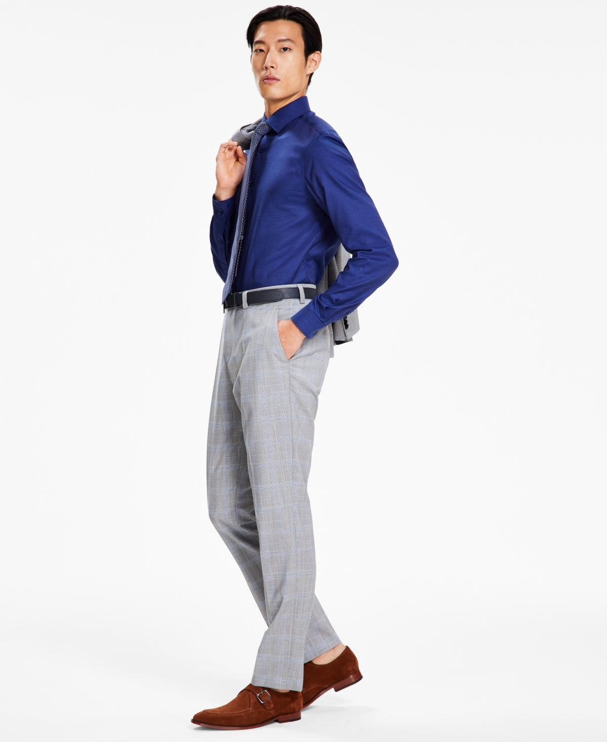 Hugo Boss Men's Modern Fit Plaid Suit Dress Pants Grey 34 x 32