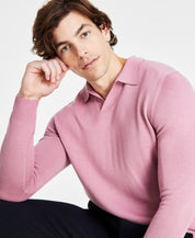 Alfani Mens Regular Fit Johnny Collar Long Sleeve Polo Sweater Rose Pink XXL