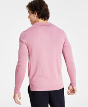 Alfani Men's Regular Fit Sweater Knit Johnny Collar Polo Sweater Rose Pink XXL