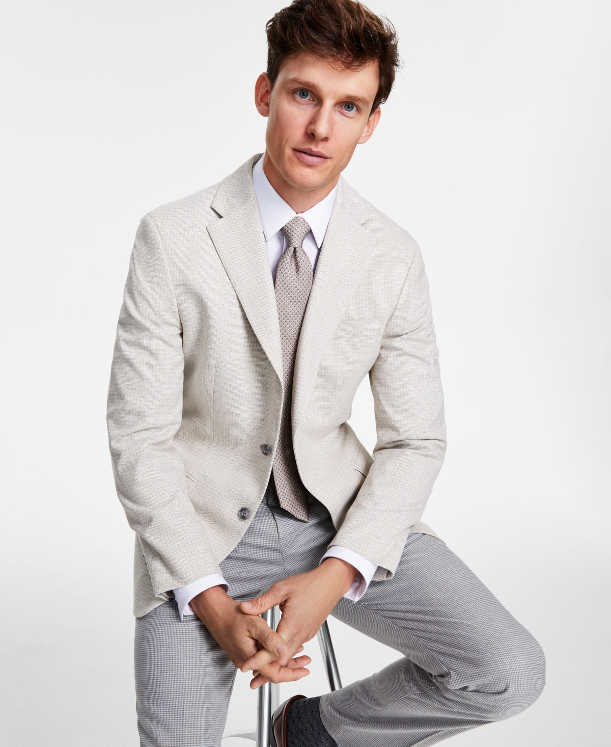 Tommy Hilfiger Mens Modern fit Sport Coat Blazer 42 L Beige Check