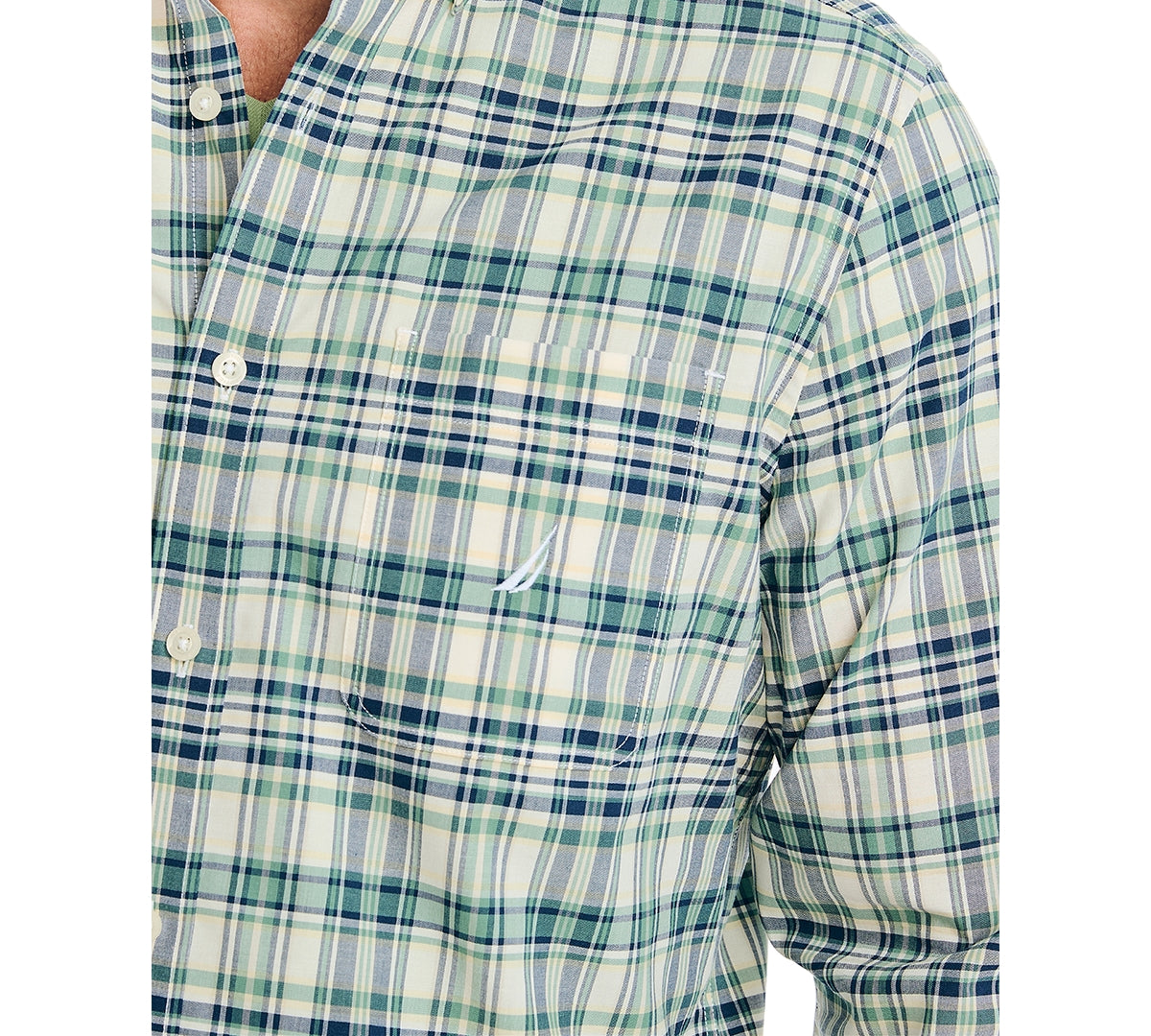 Nautica Men's Plaid Long Sleeve Button Down Shirt Green Small