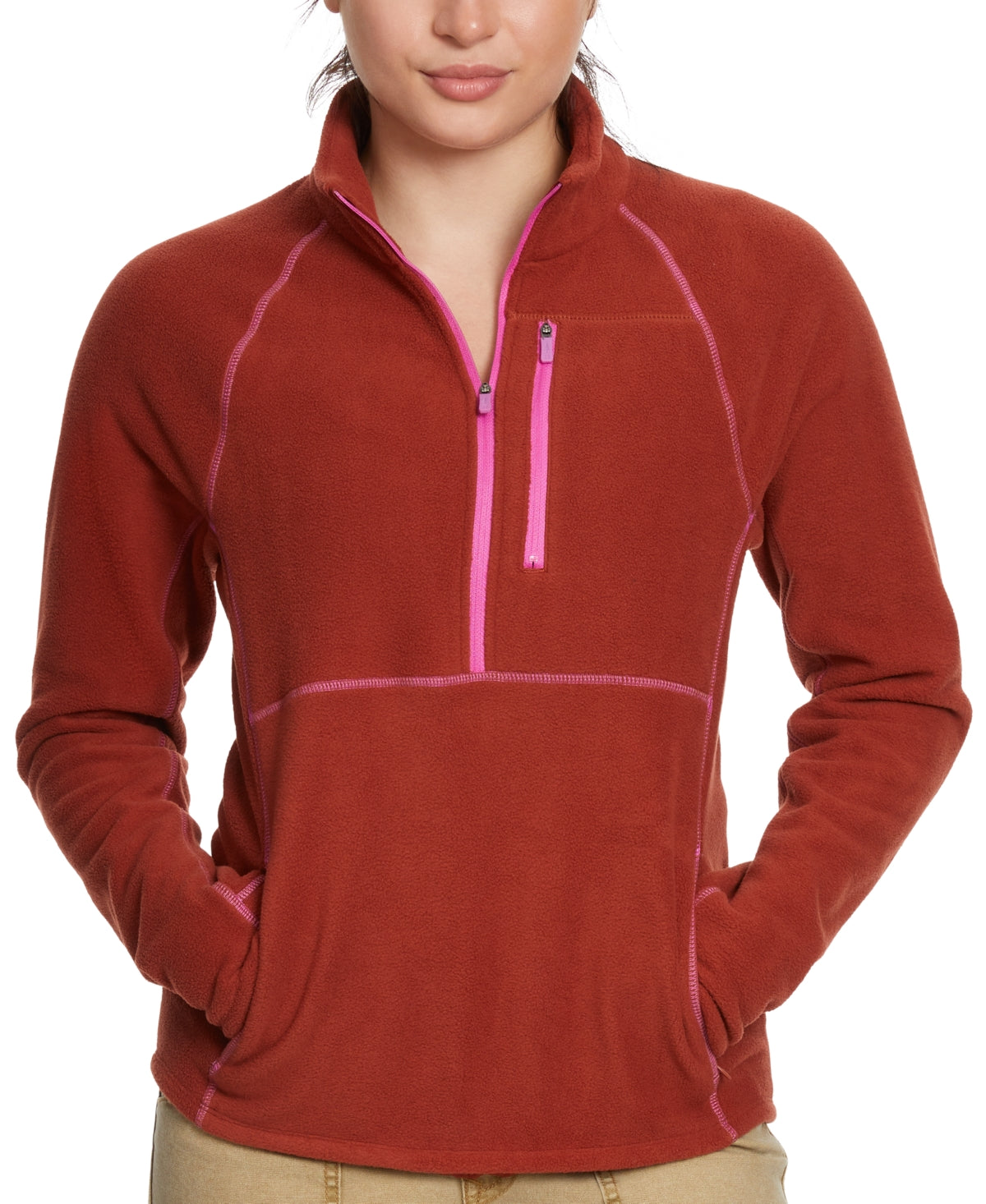 Bass Outdoor Womens Regular fit Half Zip Sweatshirt Jacket Small Orange Solid