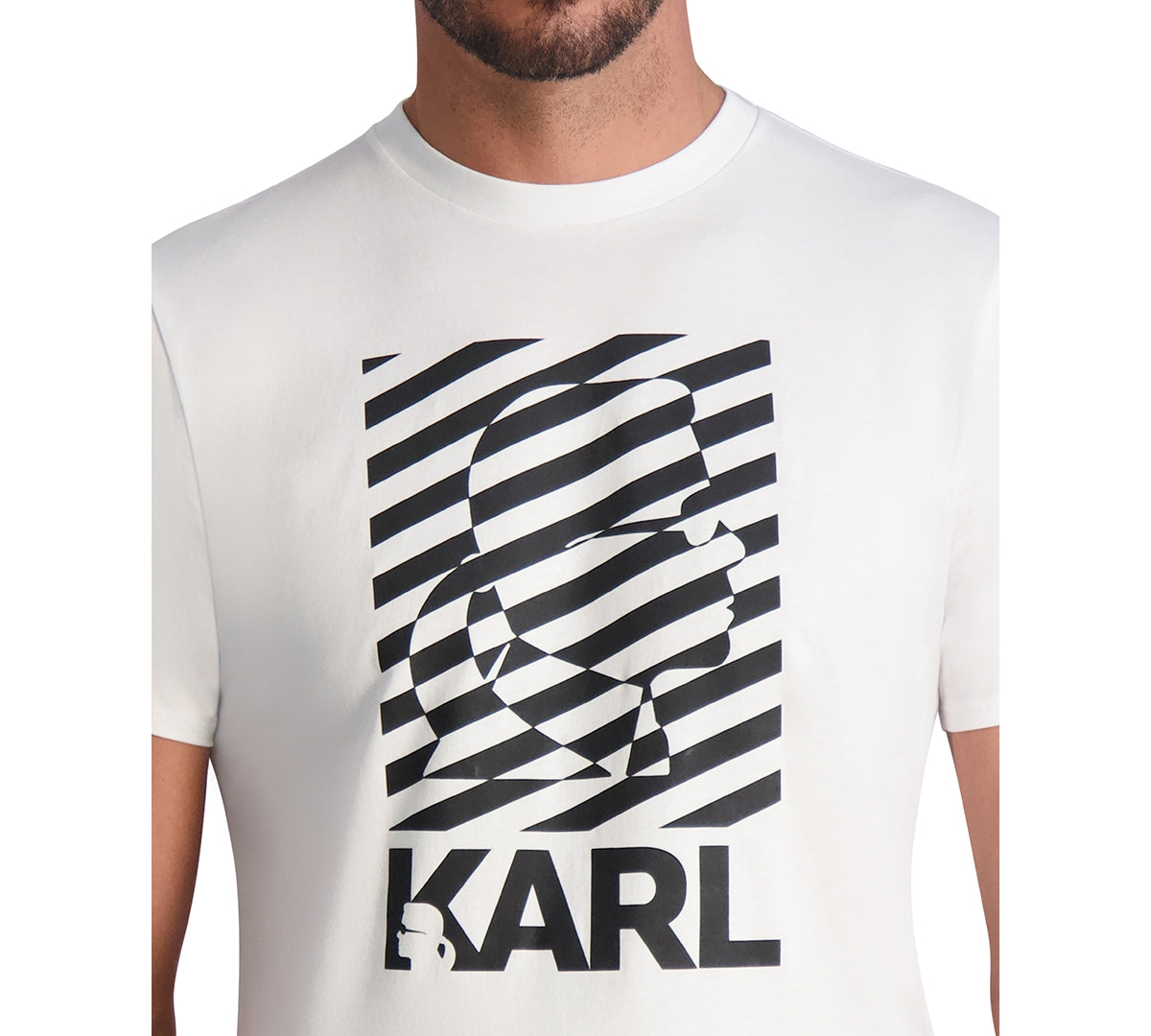 KARL LAGERFELD PARIS Mens Slim Fit Profile Short Sleeve T Shirt White Small