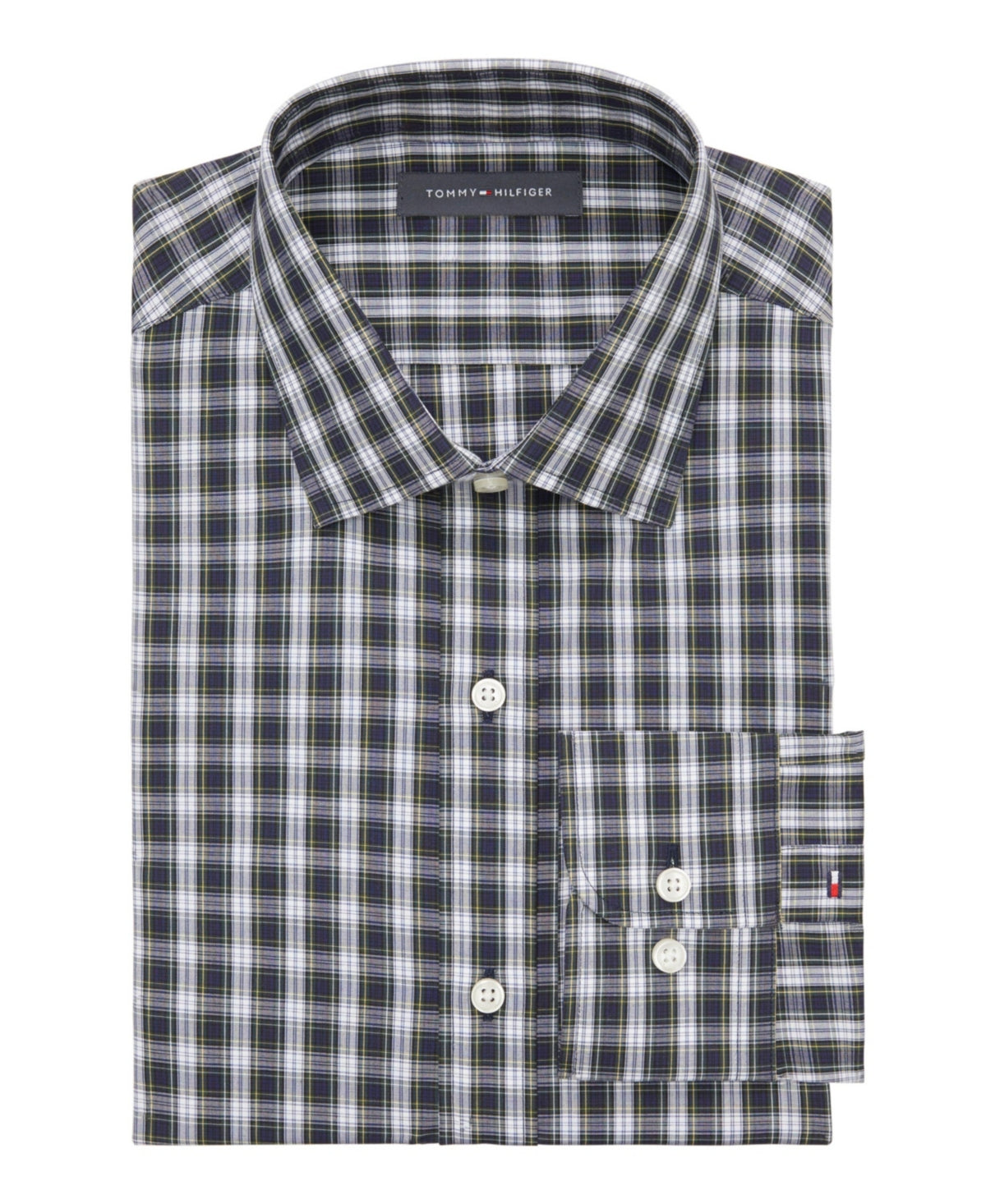 Tommy Hilfiger Mens Slim fit Dress Shirt XL 17.5 in 34-35 Blue Plaid