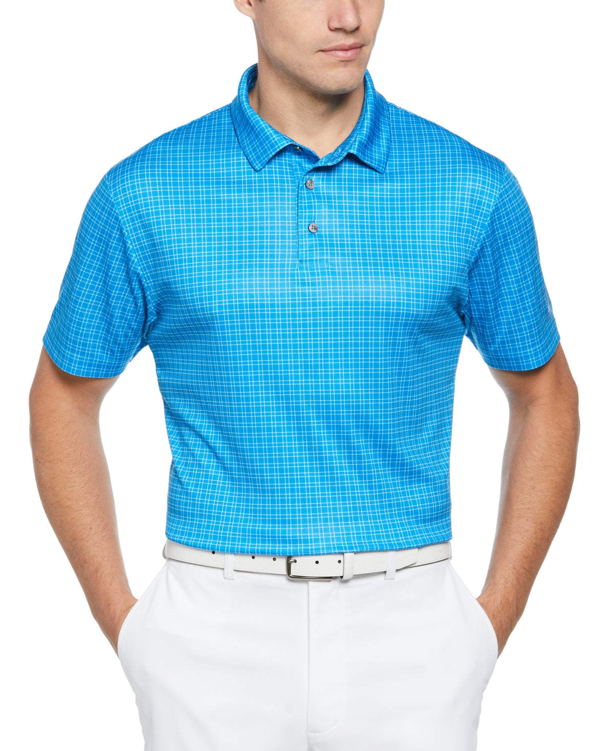 PGA TOUR Mens Grid Print Short Sleeve Polo Shirt Hawaiian Surf Large