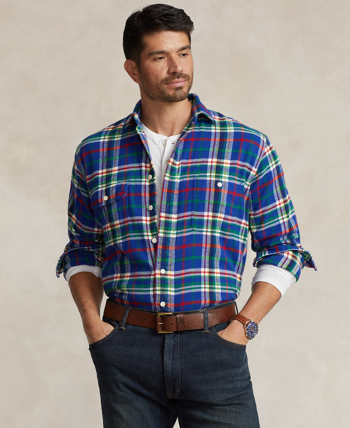 Polo Ralph Lauren Men's Big & Tall Plaid Button Down Workshirt Royal 2XLT