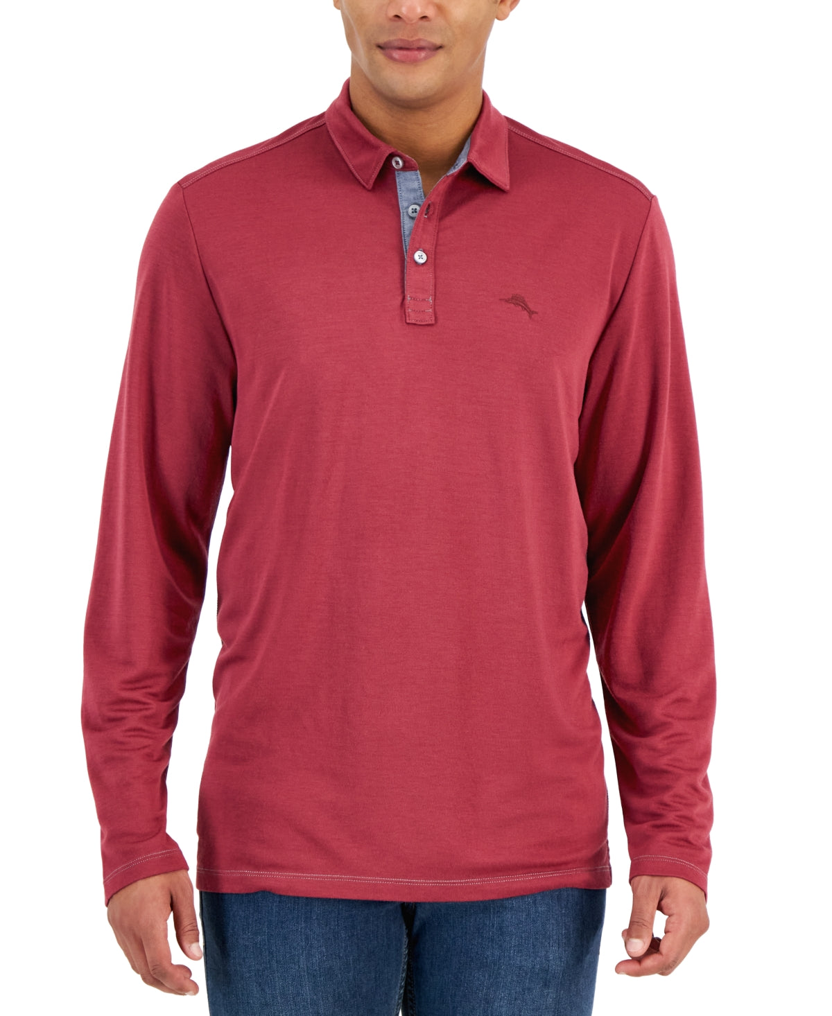 Tommy Bahama Mens Regular fit Long Sleeve Polo Shirt Large Red Solid