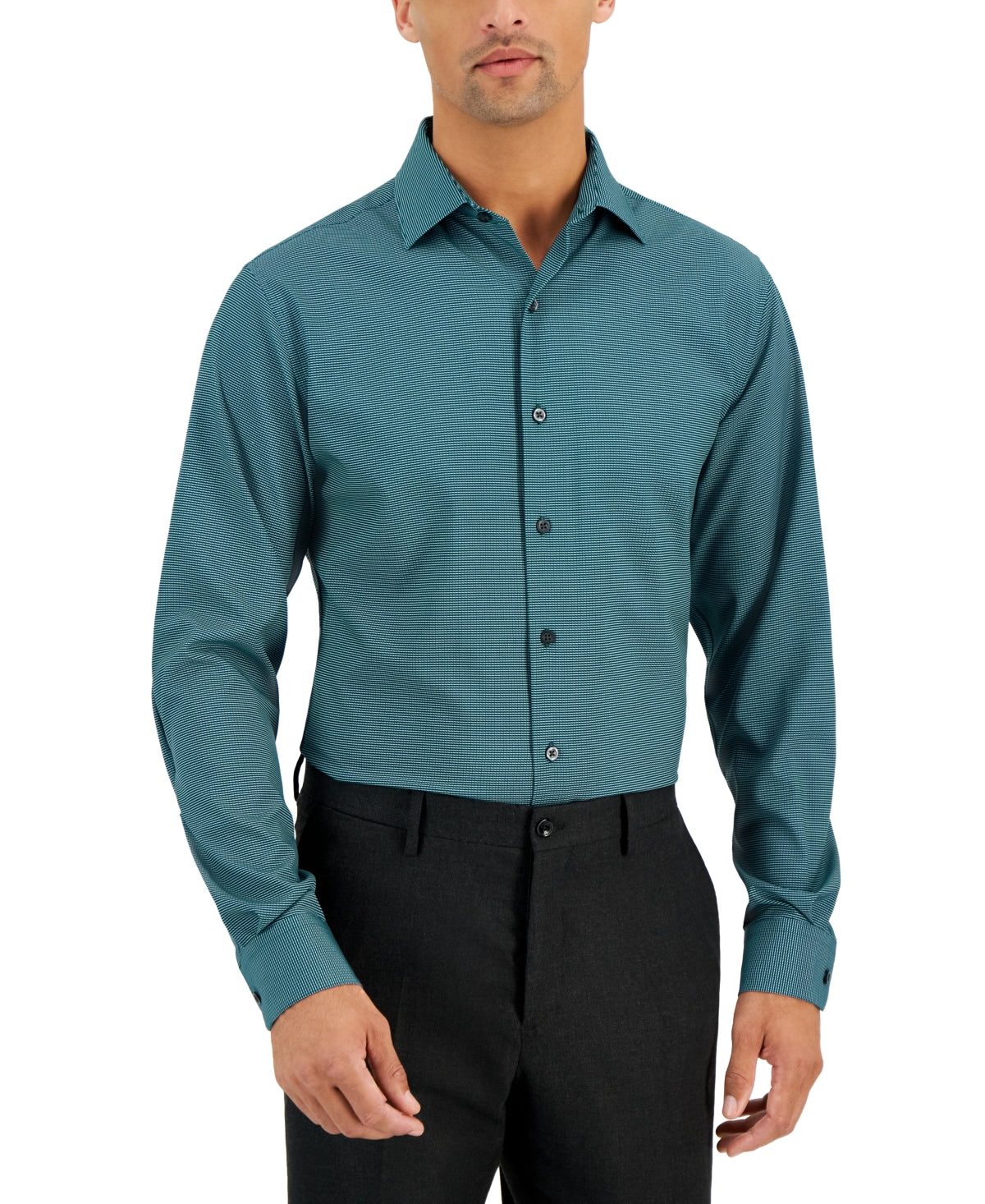 Alfani Mens Slim fit Dress Shirt Large 16-16.5 34-35 Green Geometric