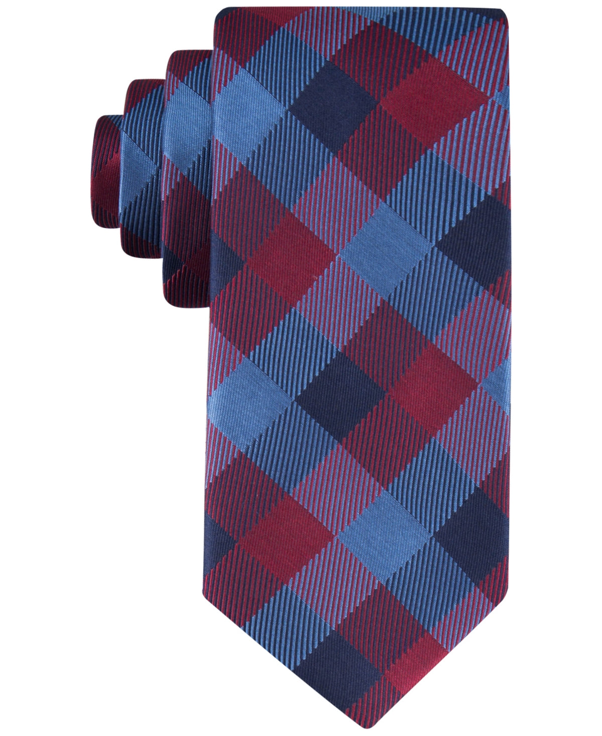 Tommy Hilfiger Men's Tonal Buffalo Check Tie Navy Blue Red Necktie