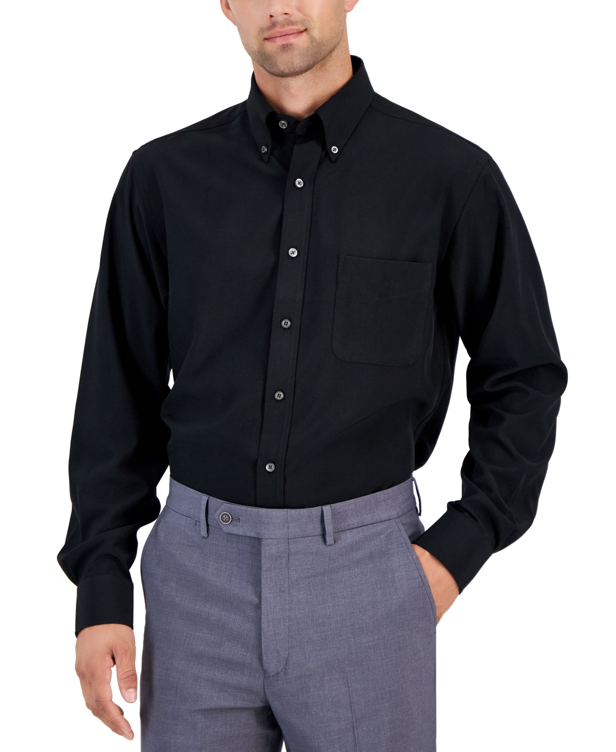 Club Room Mens Regular fit Dress Shirt XL 17.5 in 34-35 Black Solid