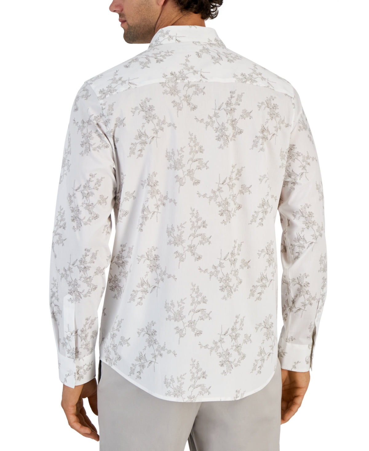 Alfani Mens Dotted Floral Print Long Sleeve Button Down Shirt Bright White Large