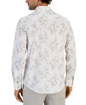 Alfani Mens Dotted Floral Print Long Sleeve Button Down Shirt Bright White Large