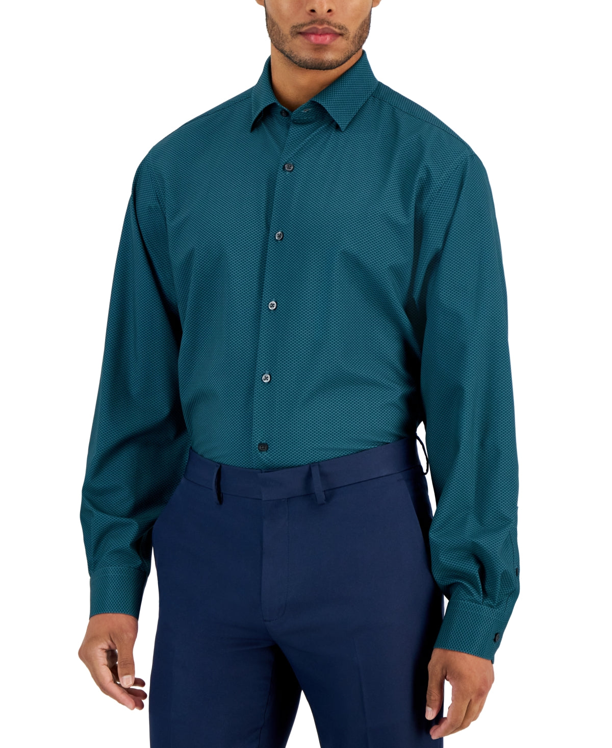 Alfani Men Regular fit Dress Shirt 17-17.5 32-33 Blue Solid
