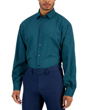 Alfani Mens Regular fit Dress Shirt Small 14-14.5 32-33 Teal Green Geometric