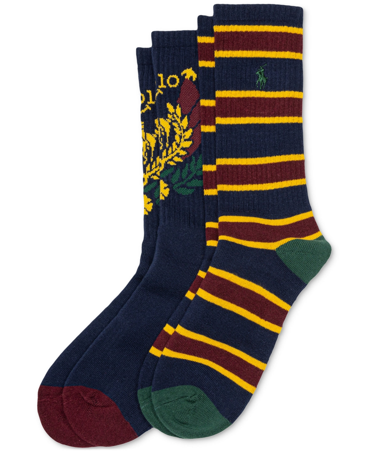 Polo Ralph Lauren Mens 2 Pack Crew Socks 10-13 Green Sport Crest