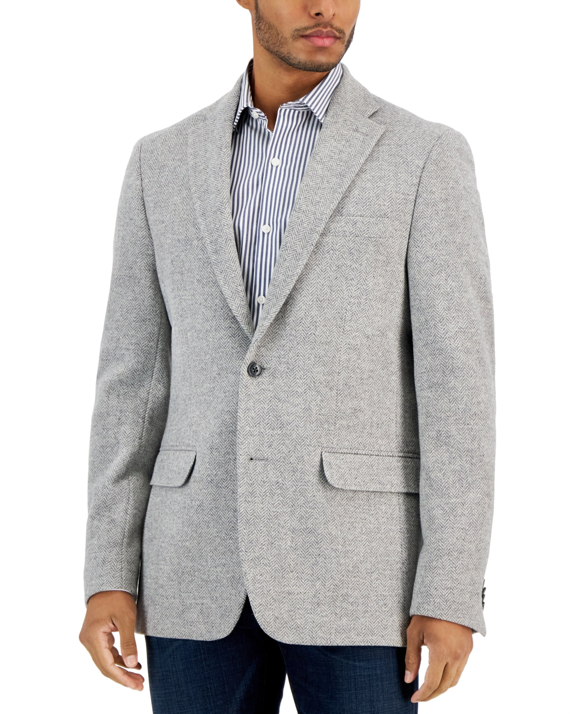 Tommy Hilfiger Mens Modern fit Sport Coat Blazer 40 R Grey White Herringbone