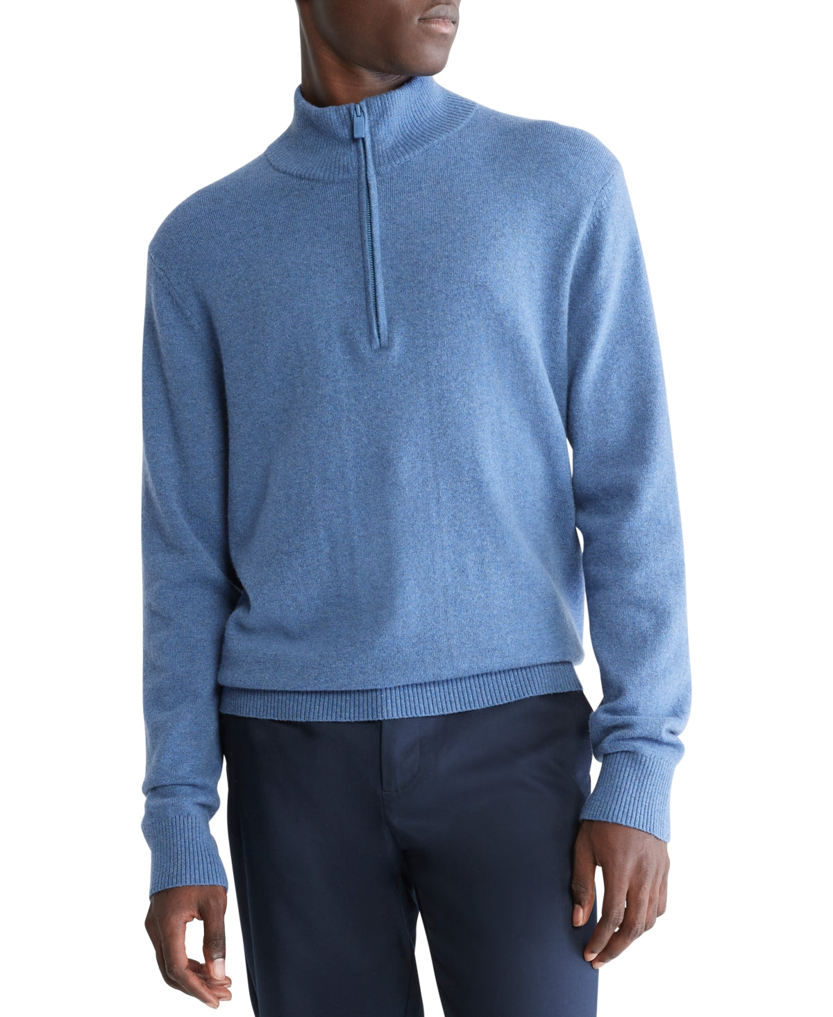 Calvin Klein Men's Ribbed Quarter Zip Sweater Blue 2XL