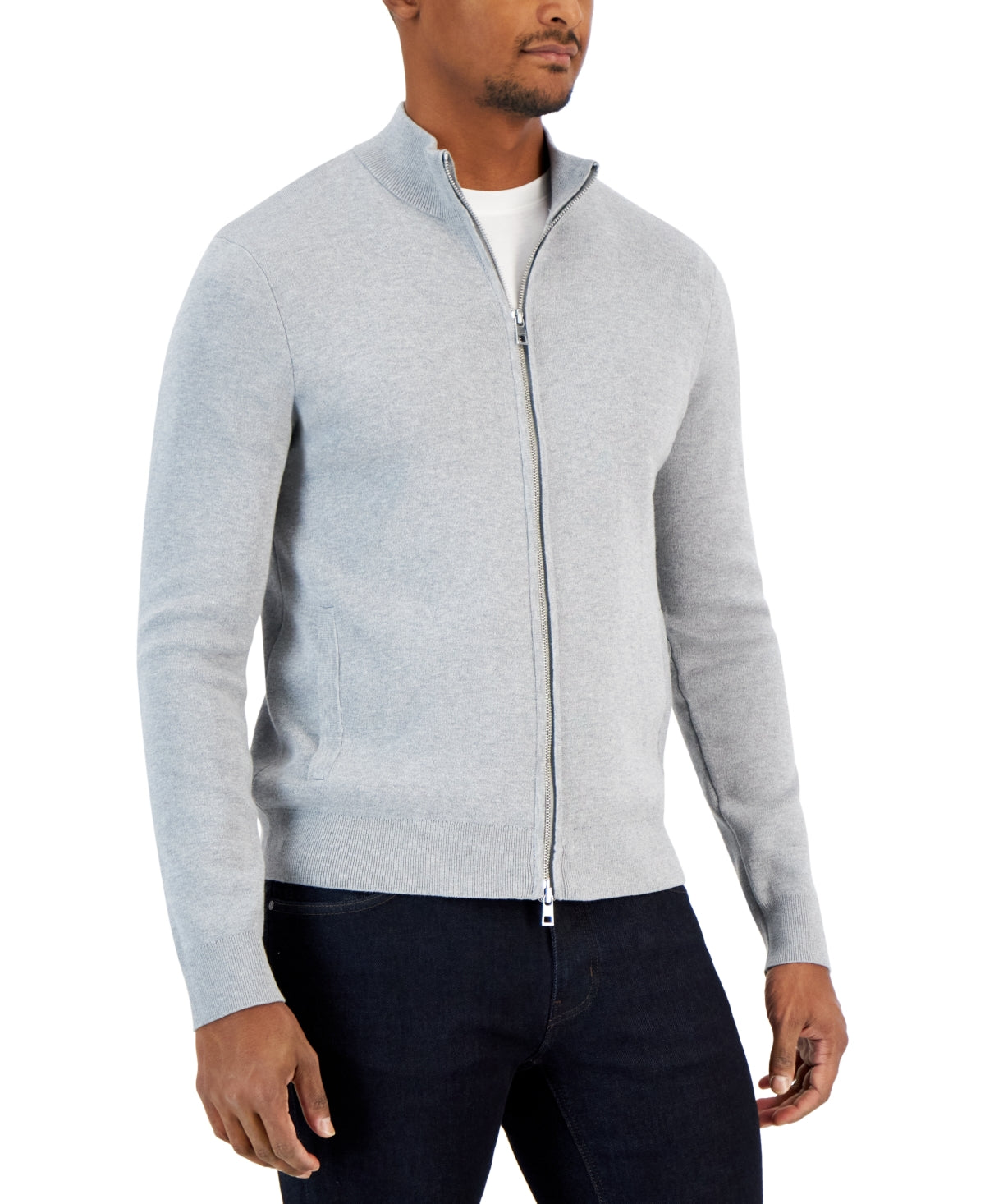 Michael Kors Mens Core Double Knit Zip Sweater Light Grey XXL