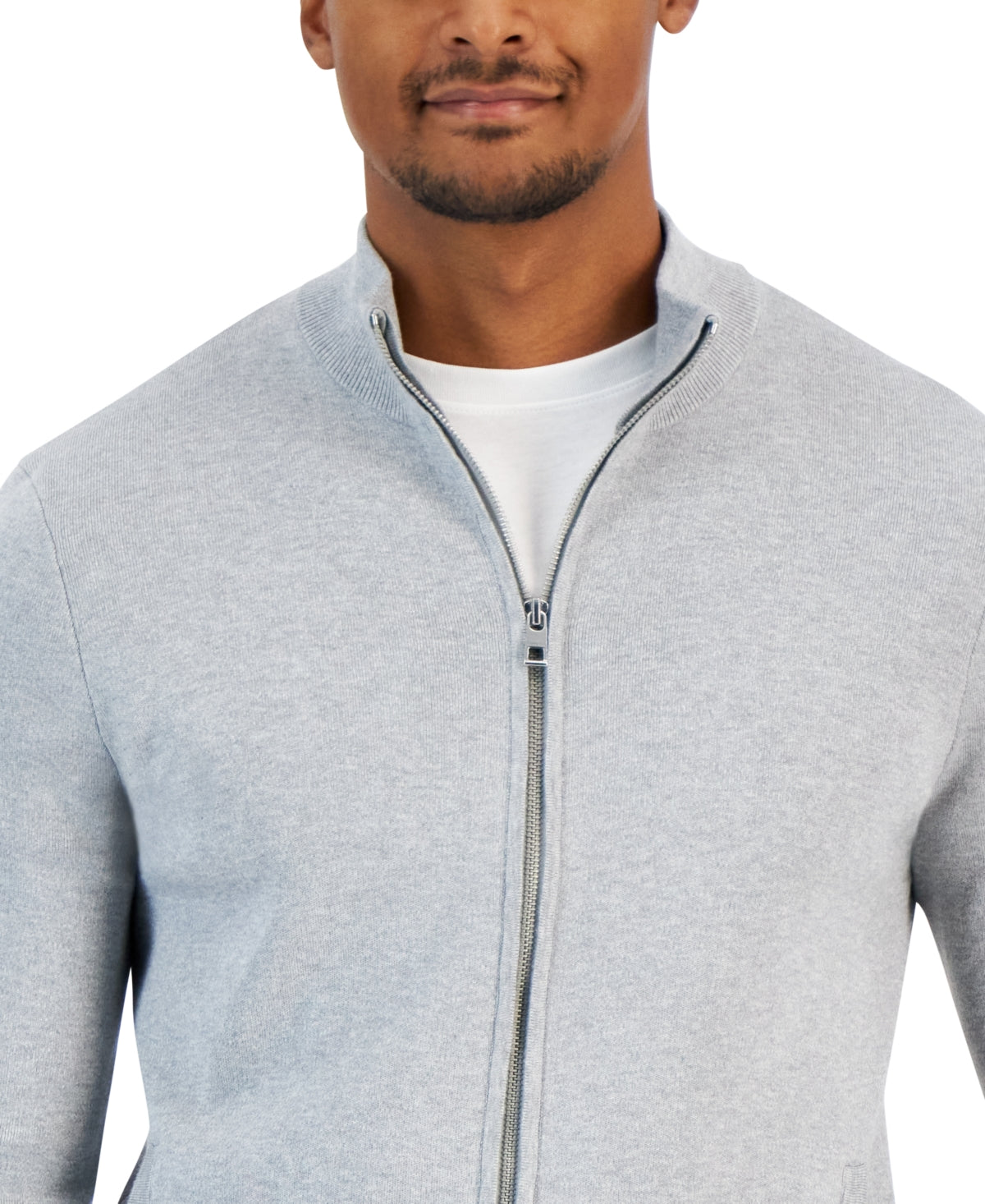 Michael Kors Mens Core Double Knit Zip Sweater Light Grey XXL