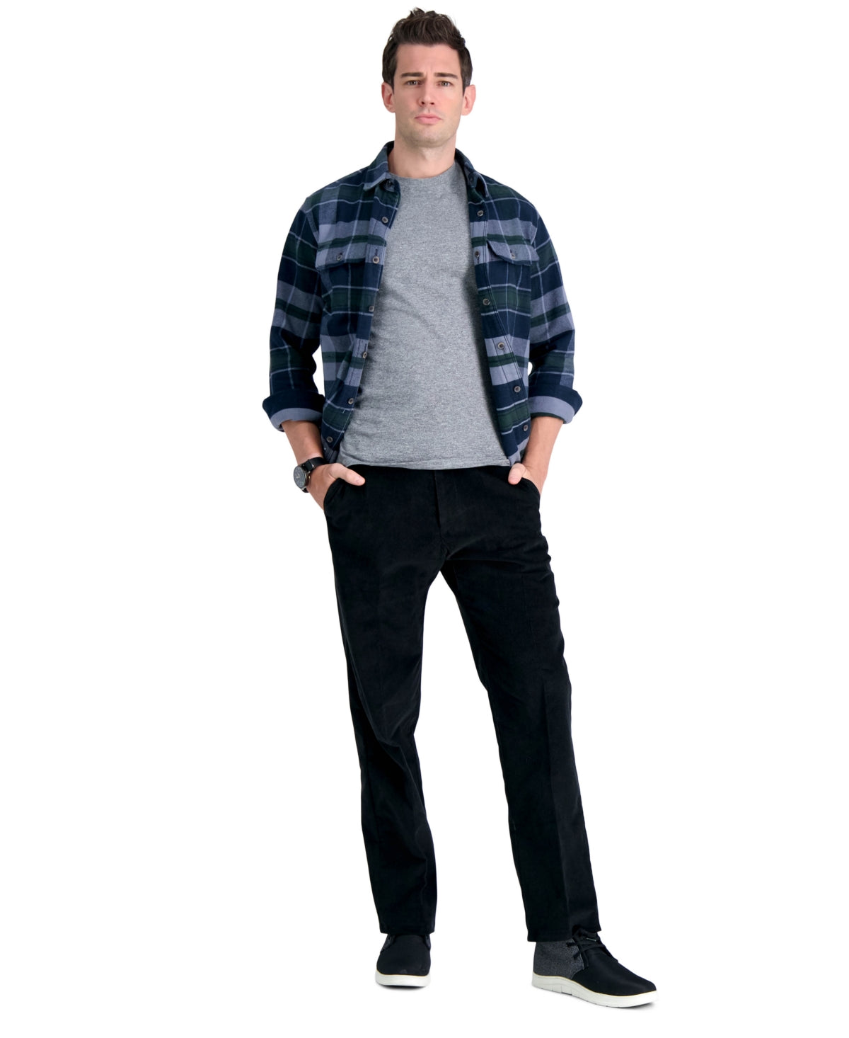 Haggar Mens Classic fit Chinos Corduroy Pants 40 / 29 Black Solid Stretch