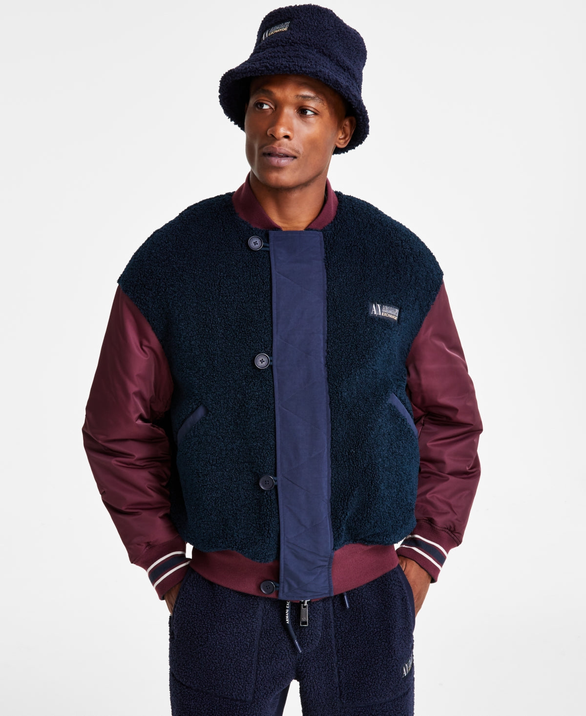Ax Armani Exchange Mens Reversible Fleece Bomber Jacket Coat XL Blue Solid